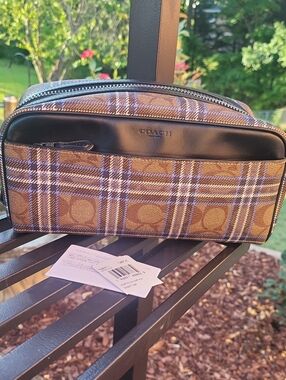 Coach Plaid Canvas & Black Leather Men’s Toiletry Kit